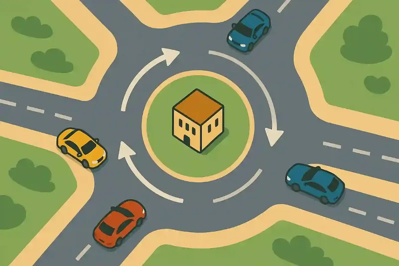 Illustration av rondell med köriktning